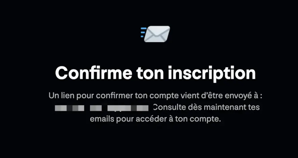 MYM : écran de confirmation d'inscription par email après la vérification